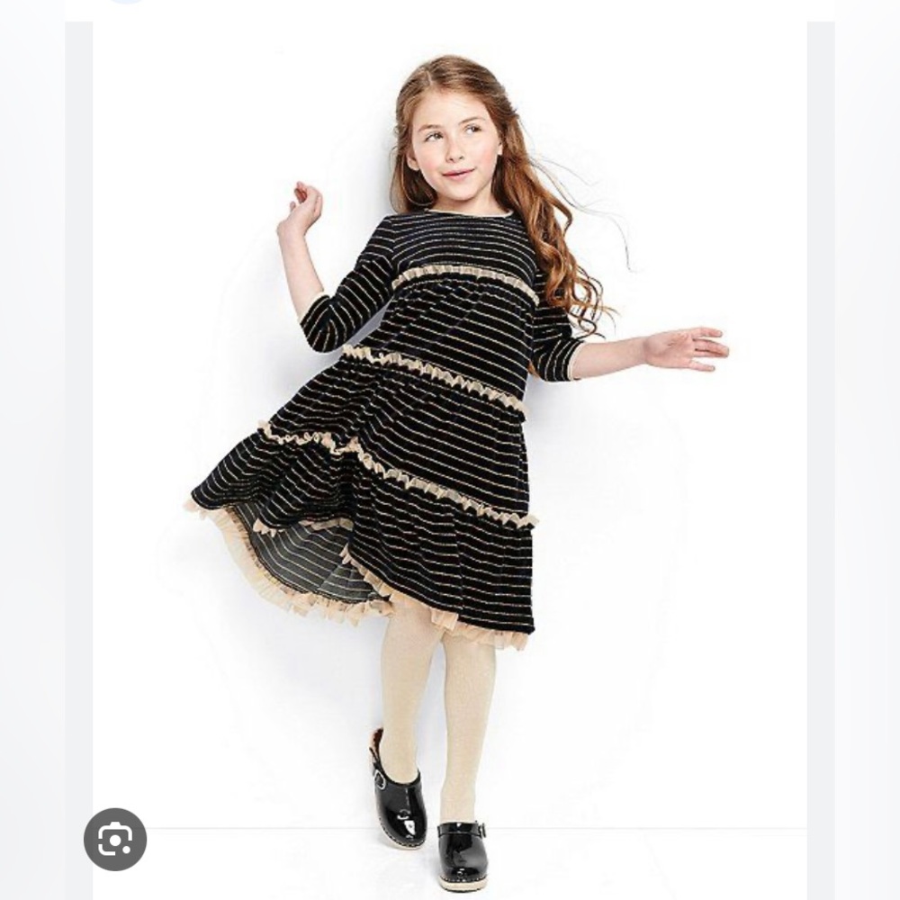NWOT-Hanna Andersson Girl’s Striped Lurex Velour Dress